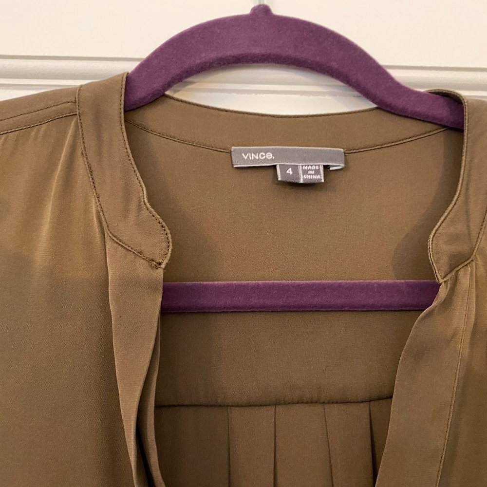 Vince Silk Band Collar Blouse